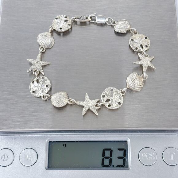Estate Sterling Silver 925 Sea Dollar Scallop Shell Bracelet 7" - Picture 9 of 9